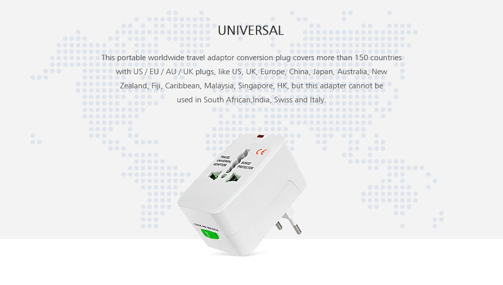 Travel Universal Global US / EU / UK / AU Standard Plug Adapter - White- White