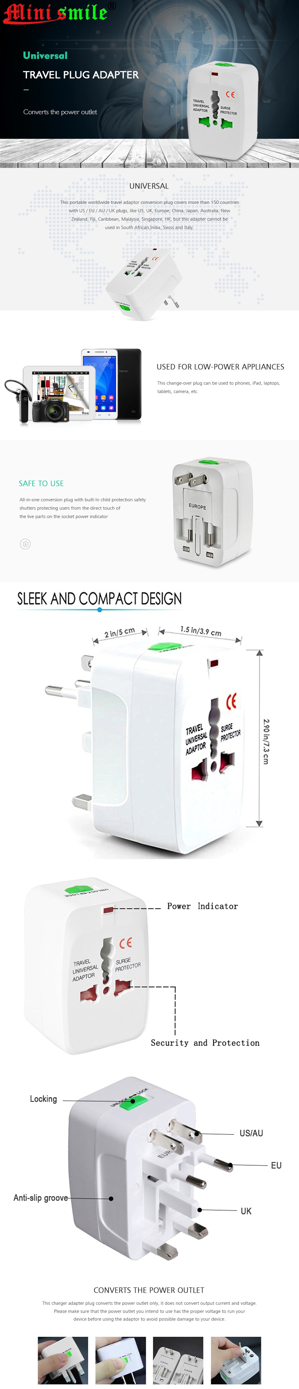 Universal Global Travel Power Plug Adapter with US / EU / UK / AU Standard- White