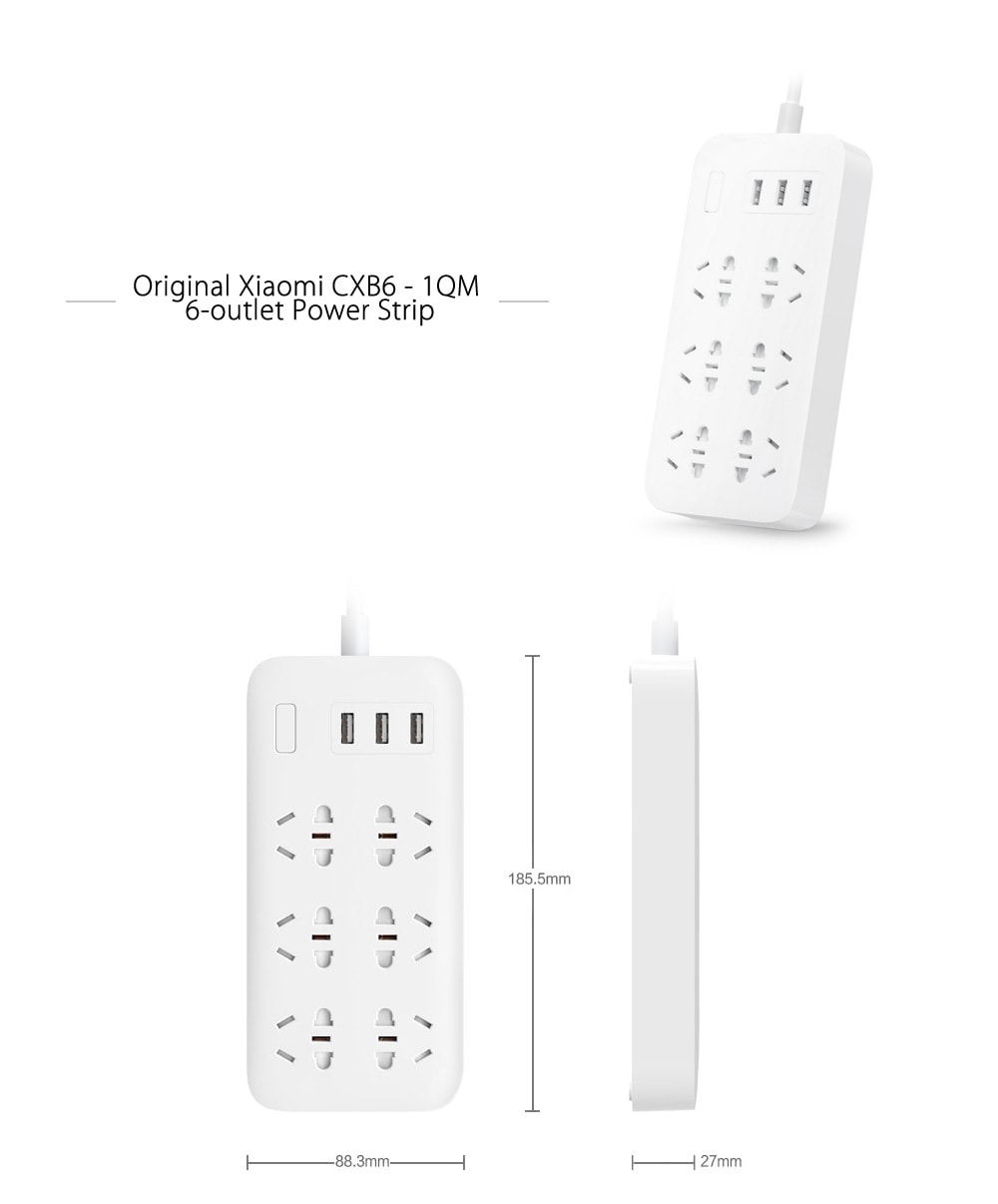 Original Xiaomi CXB6 - 1QM Charging Power Strip 6 Outlet- White