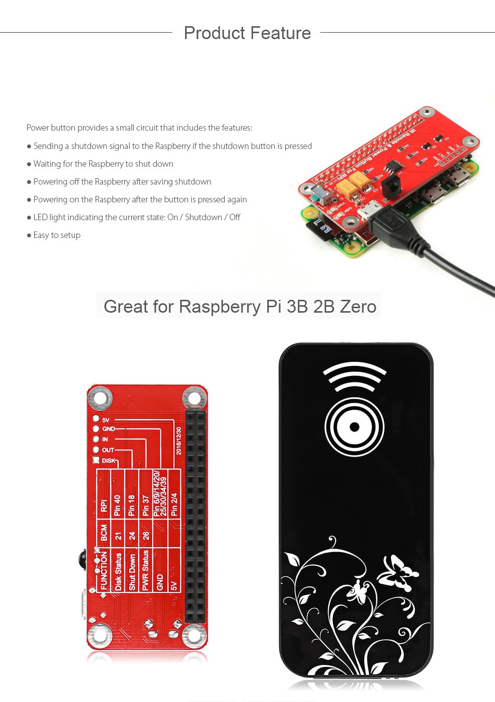 IR Remote Control Power Button Module for Raspberry Pi 3B 2B Zero- Red