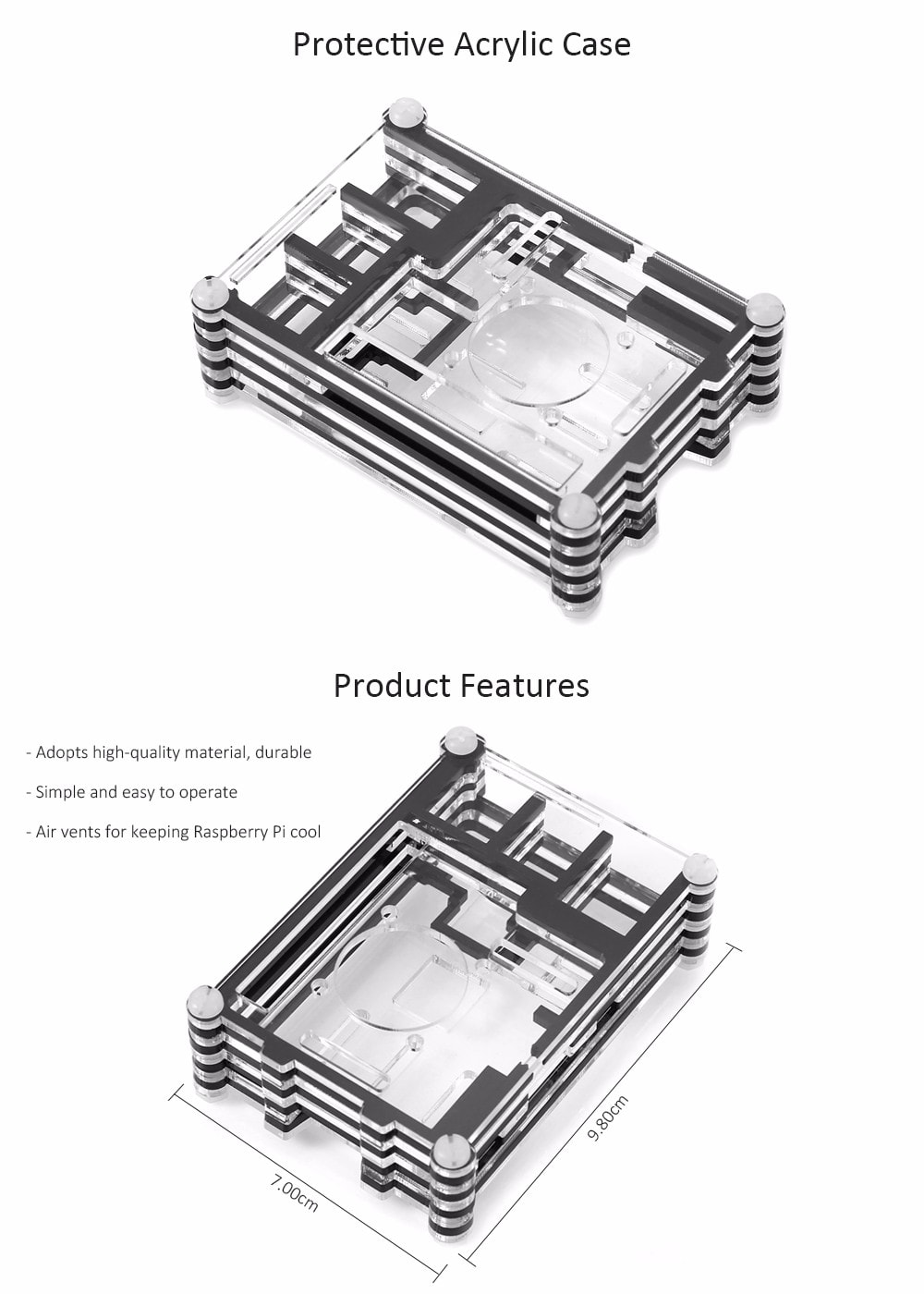 Protective Acrylic Case Protective Enclosure for Raspberry Pi 2B / B +- Transparent