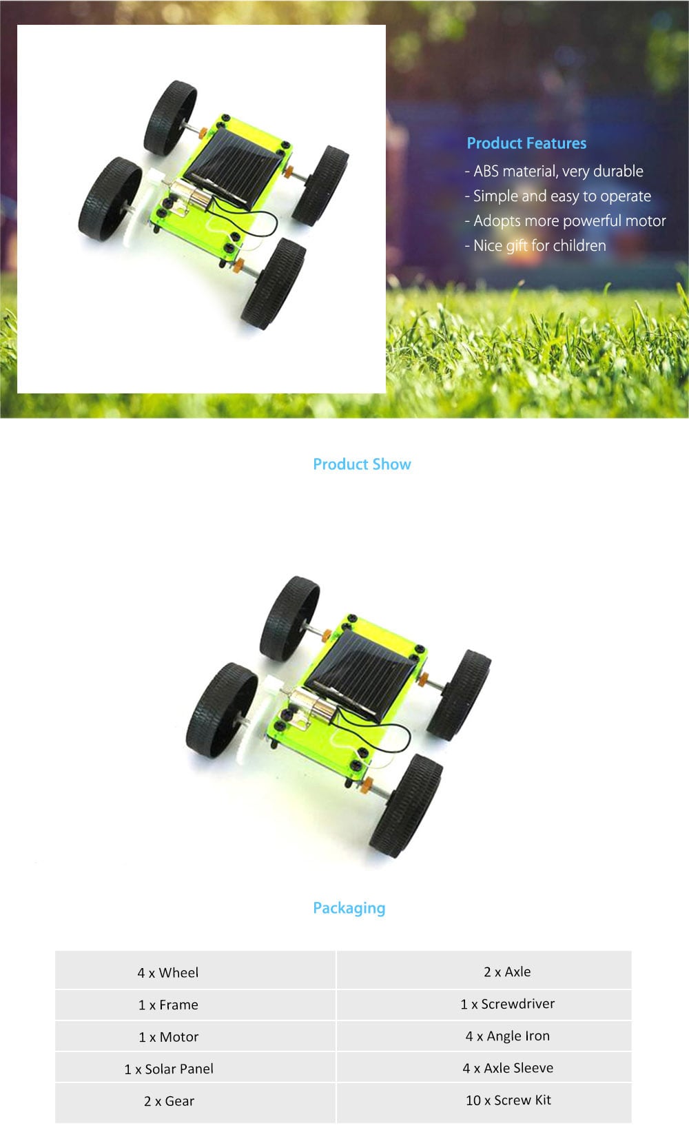SC3B Creative Solar Car Model Assemble Toy DIY Projects- Colormix
