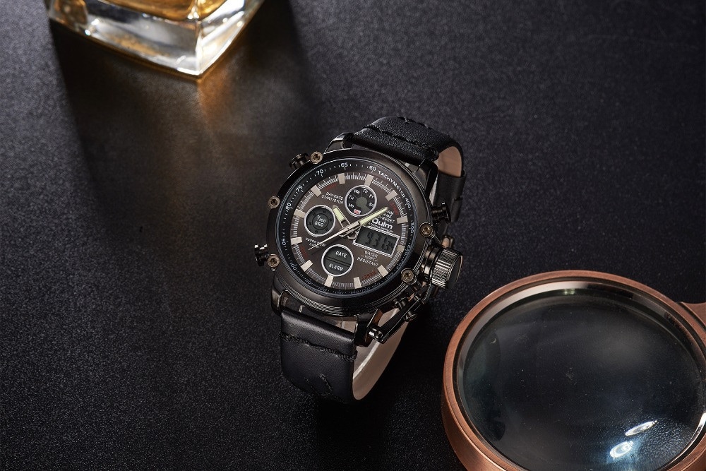 Oulm Dual Display Analog Digital Quartz Men Top Brand Luxury Gold Sports Watches- Multi-F