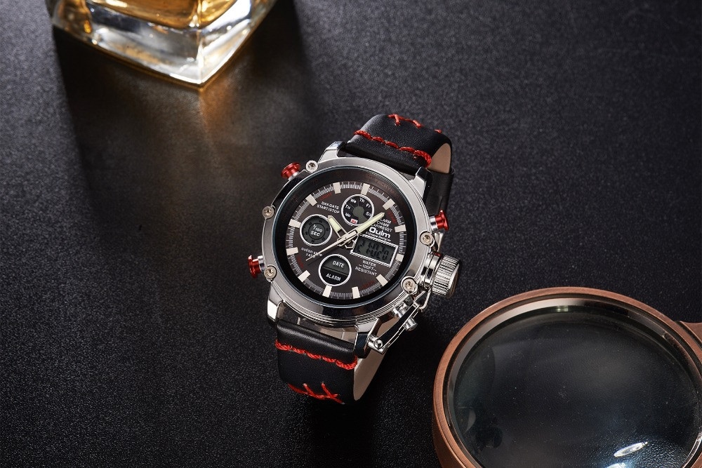 Oulm Dual Display Analog Digital Quartz Men Top Brand Luxury Gold Sports Watches- Multi-F