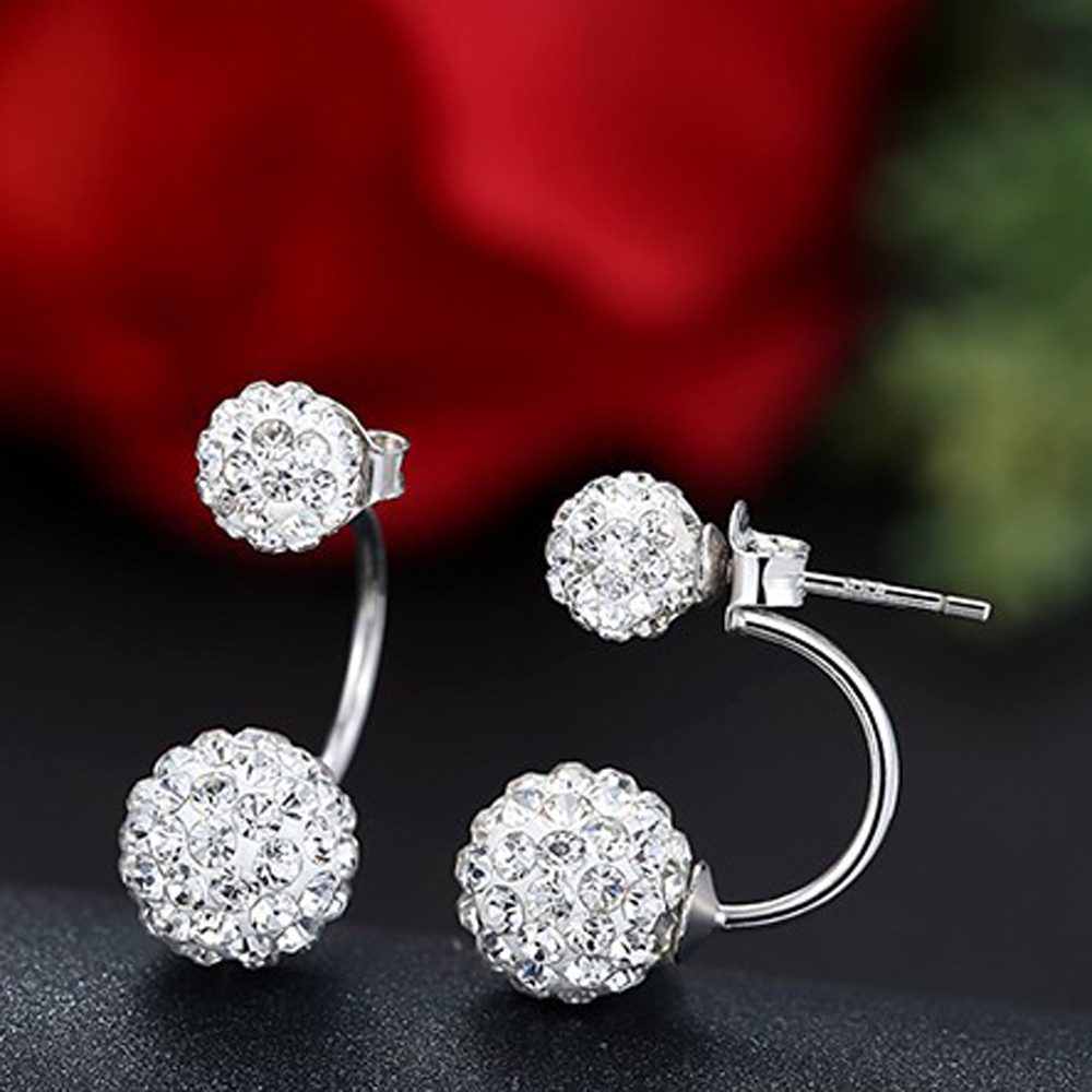 Womens Double Beads Earrings Great Gift Idea- White