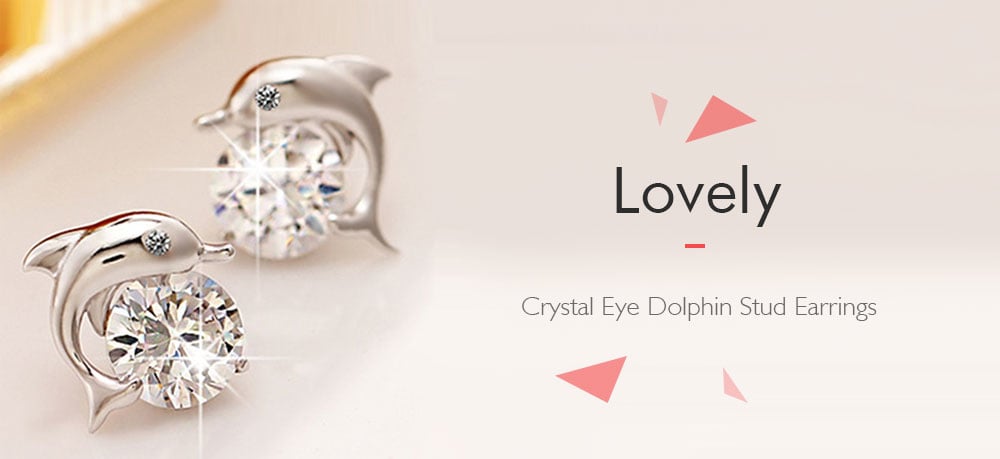 Pair of Lovely Crystal Eye Dolphin Stud Earrings - Silver