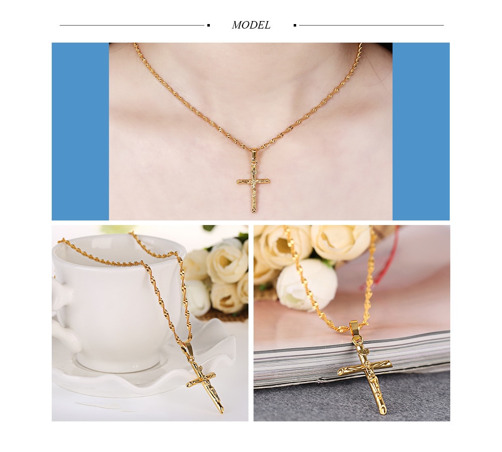 Stylish 24K Plated Gold Color Christian Cross Twisted Singapore Chain Necklace for Men- Golden