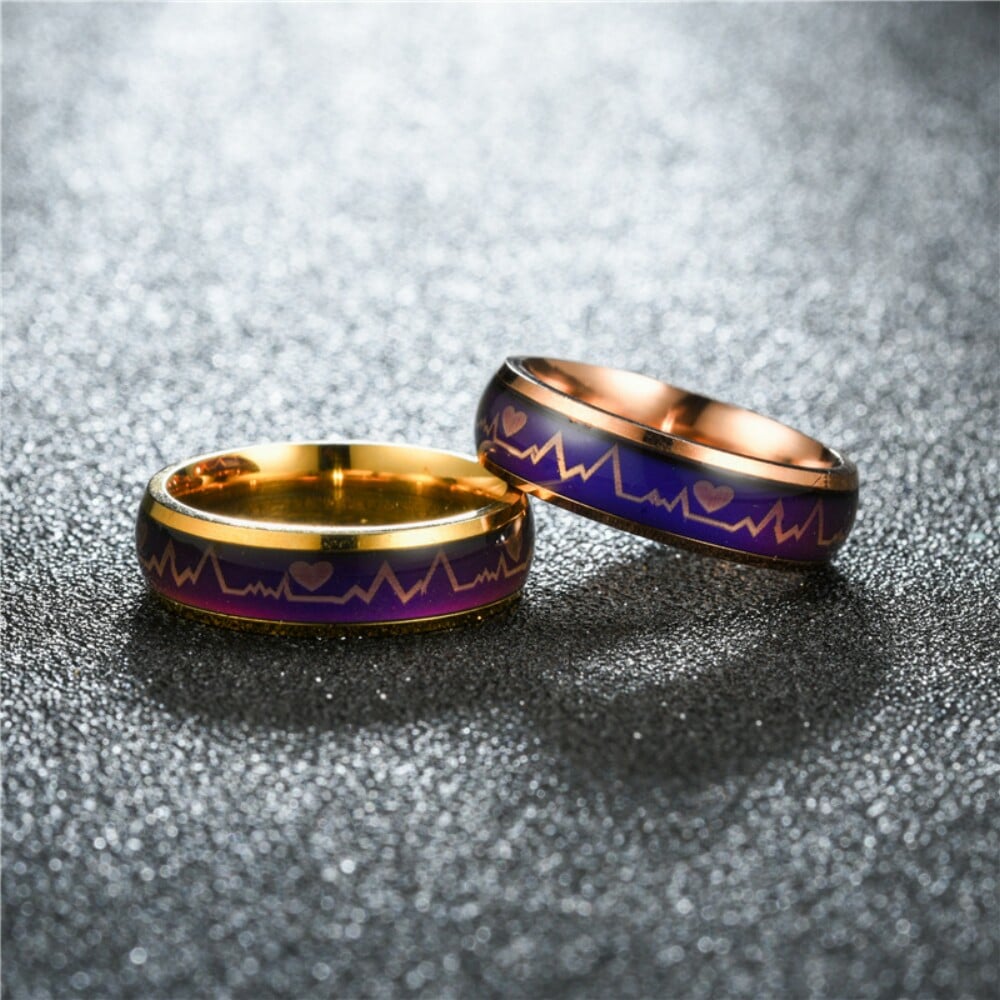 Titanium Steel Color Changing Mood Lovers Ring for Lovers Romantic- Gold US 6