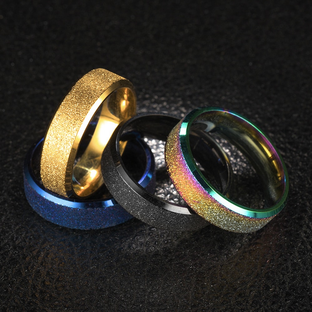 Romantic Dreamlike Jewelry Scrub Ring Titanium Steel Rings for Men and Women- Blue US 9