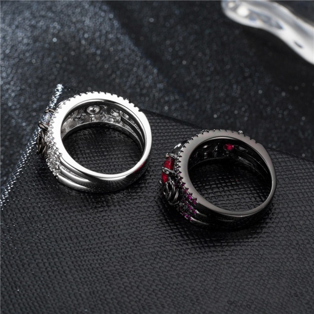 Women Men Punk Skull Jewelry Ring Charm White Red Blue Green Cubic Zirconia Ring- Red US 6