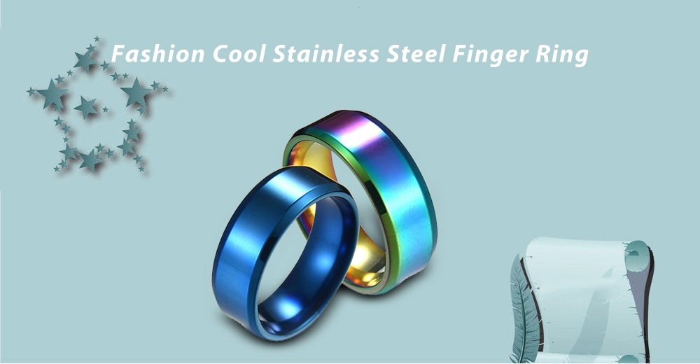 Vintage Stainless Steel 8mm Width Circle Finger Ring- Blue 8