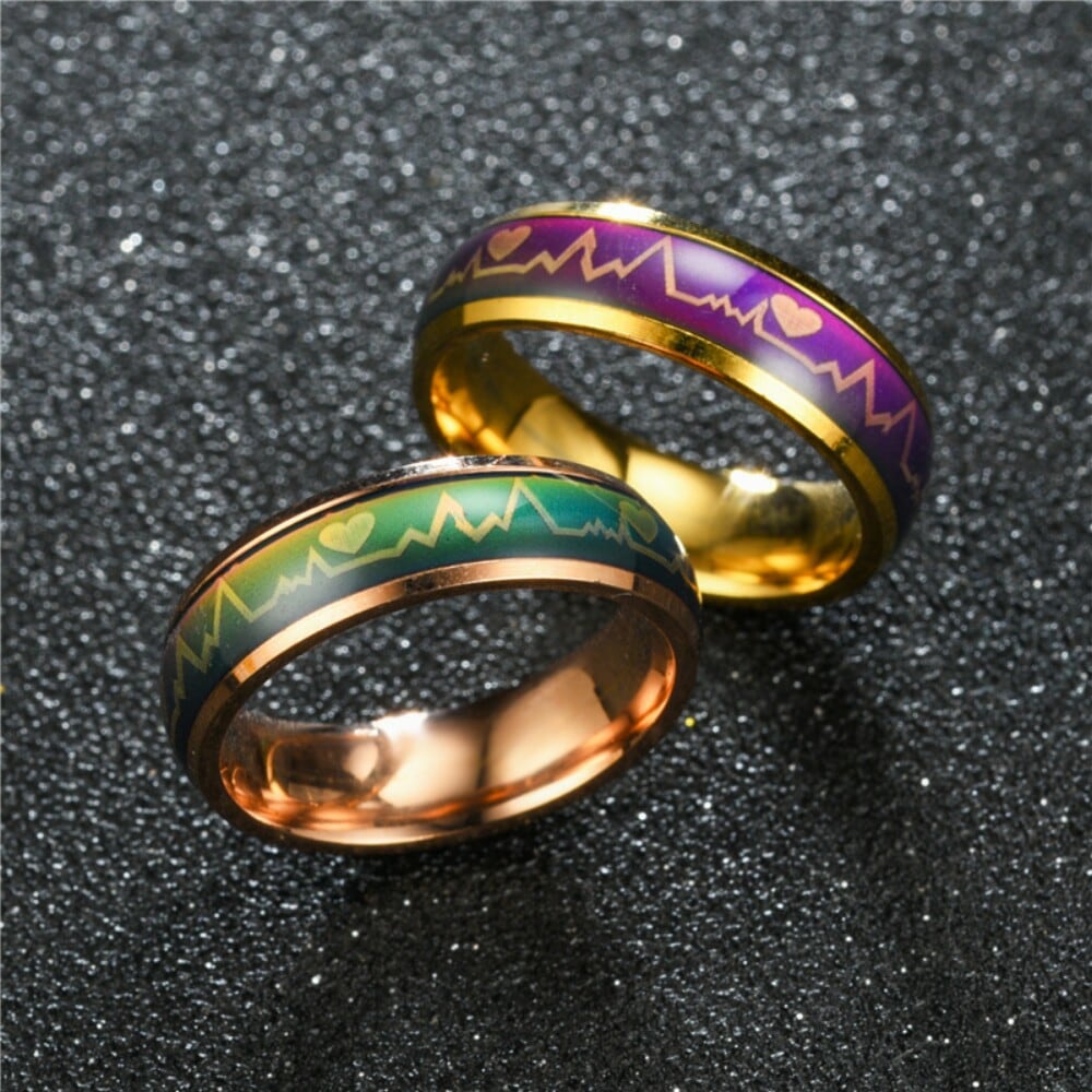 Titanium Steel Color Changing Mood Lovers Ring for Lovers Romantic- Gold US 8
