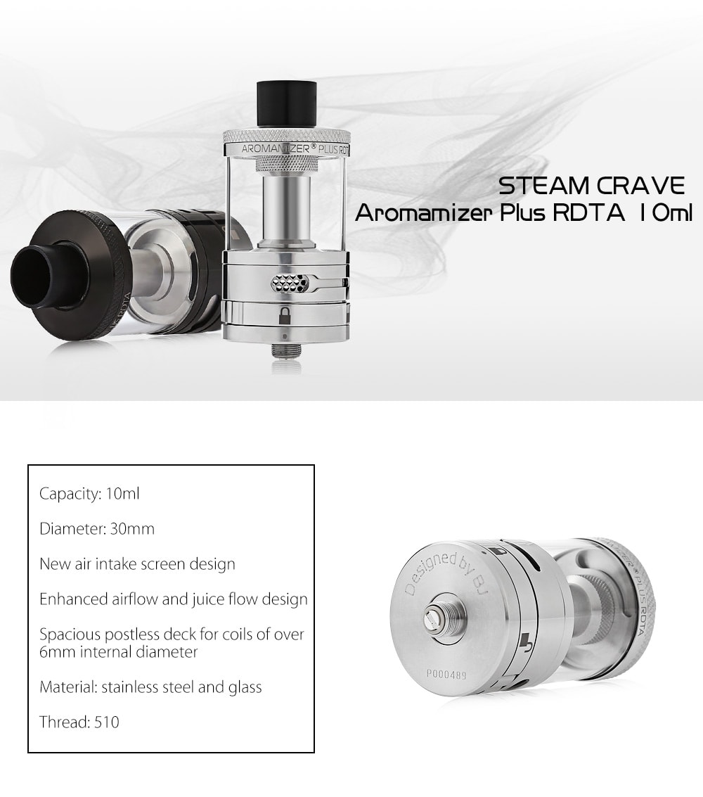 Original STEAM CRAVE Aromamizer Plus RDTA 10ml with Juice Flow Control for E Cigarette- Gun Metal