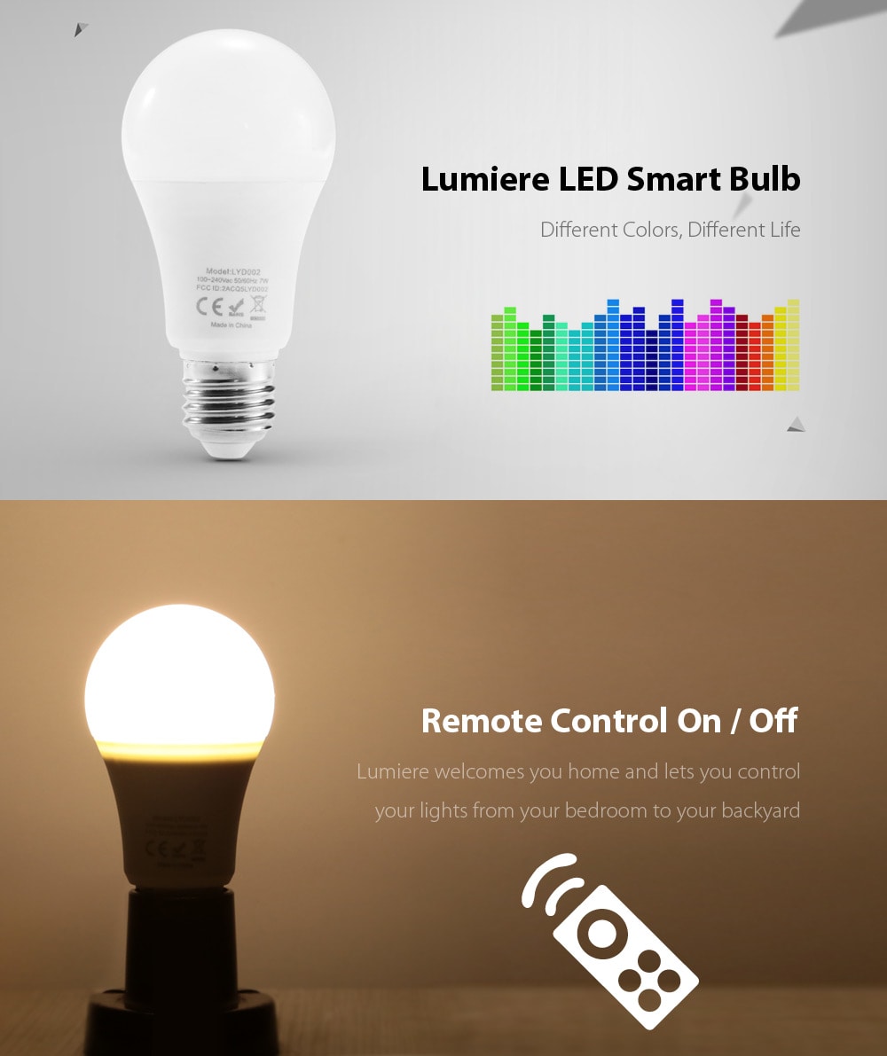 Lumiere LYD002 RGBW E27 LED Smart Bulb 16 Million Colors Call Reminder- RGBW