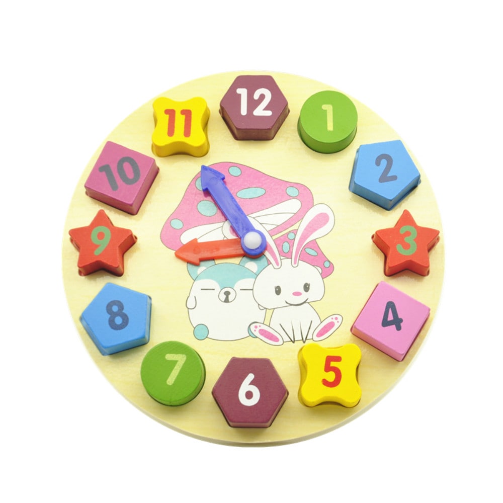 Wooden Building Blocks Digital Geometry Clock Toy Children Educational Toy Kids Gift- Multicolor