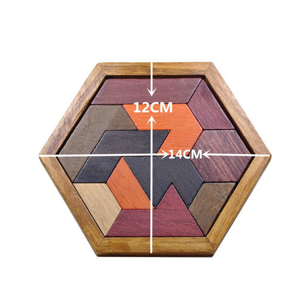 Wooden Hexagon Puzzle Geometric Drawing Board- Tan