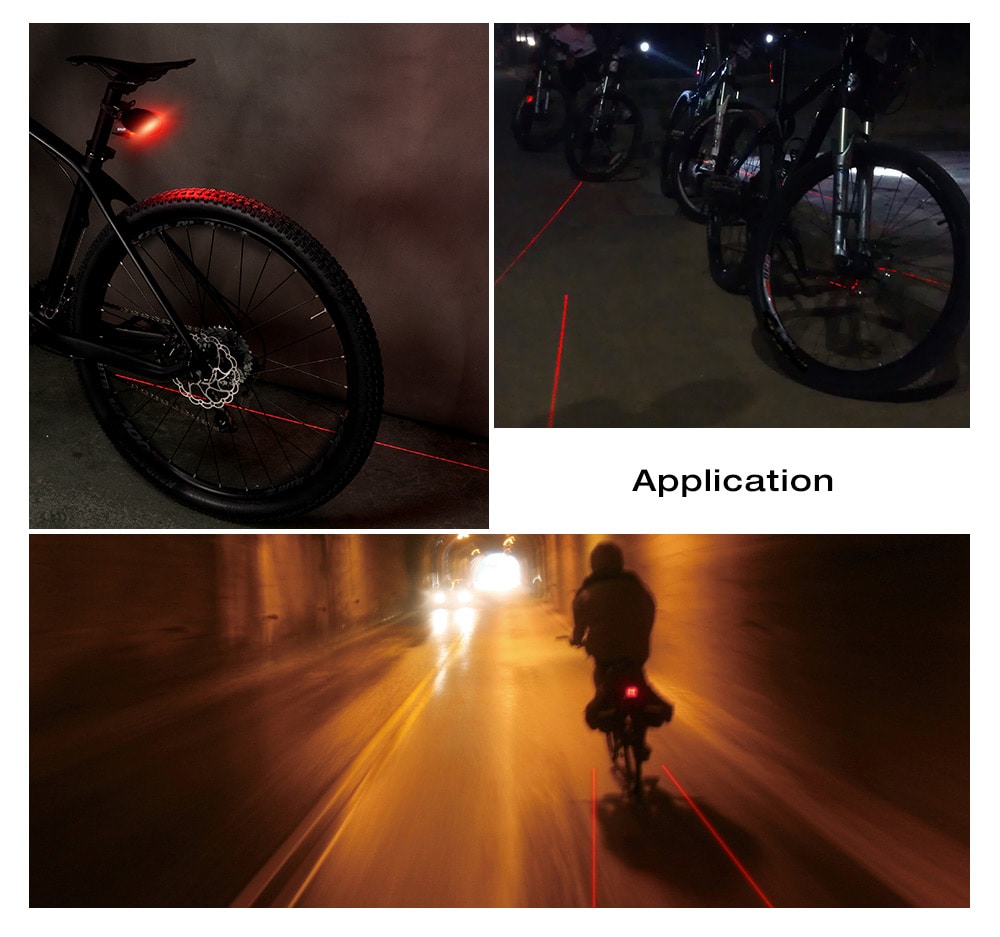 Laser Bicycle Tail Light LED Warning Flash Riding Equipment- Red with Black