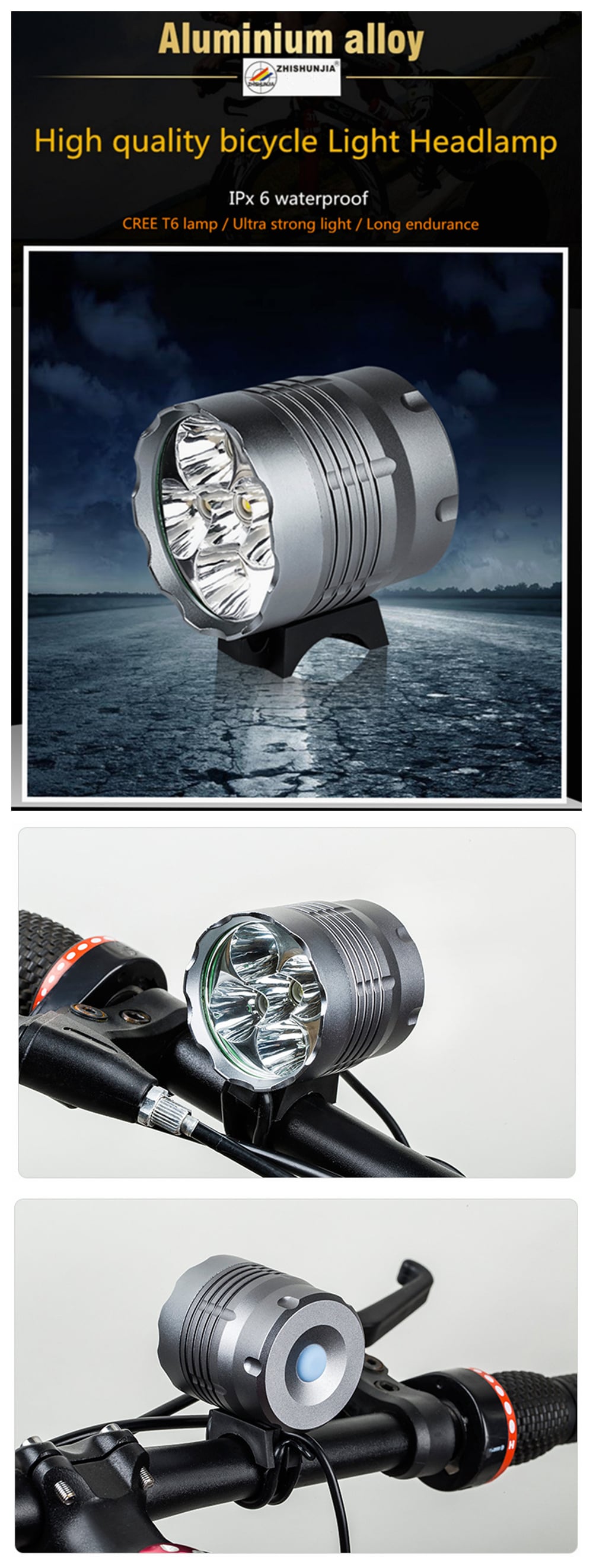 ZHISHUNJIA ZSJ005 5 x Cree XM-L T6 4000lm 3-Mode Bicycle Headlamp 6x18650- Gray