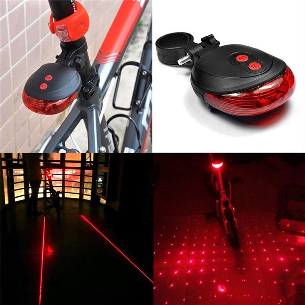 Rear LED Cycling Bicycle Bike Flash Taillight 2 Lasers 5 LED- Black
