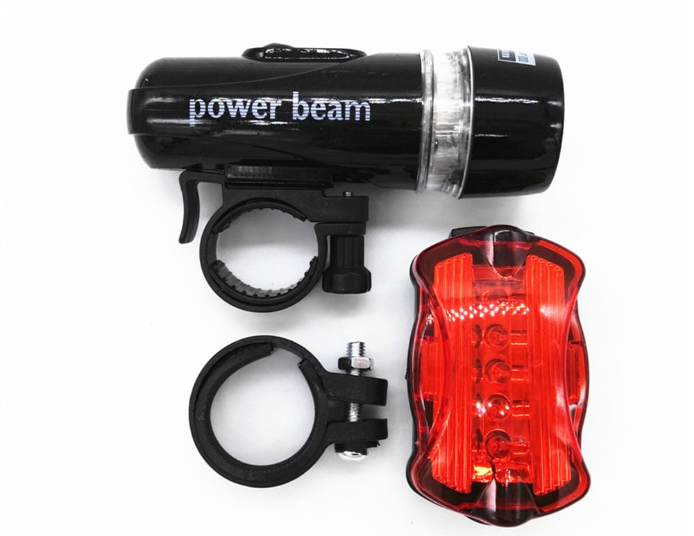 Waterproof 5 LED Lamp Bike Front Head Light Rear Safety Flashlight Set- Black