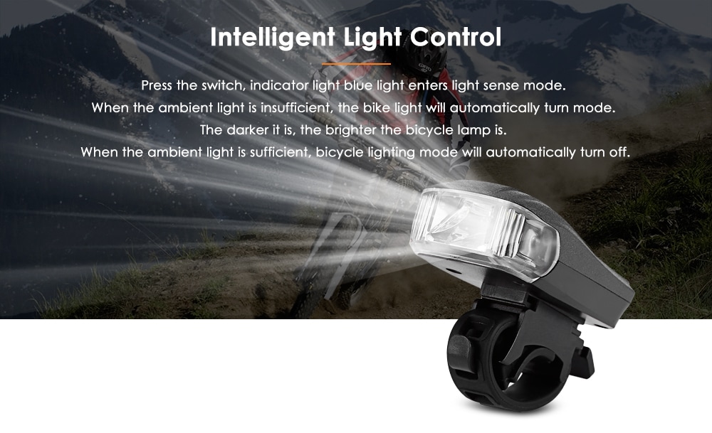 USB Rechargeable Bike Light Set Water Resistance Splash-proof Ultra Bright 400 Lumens Sensor Bicycle Lamp - Black