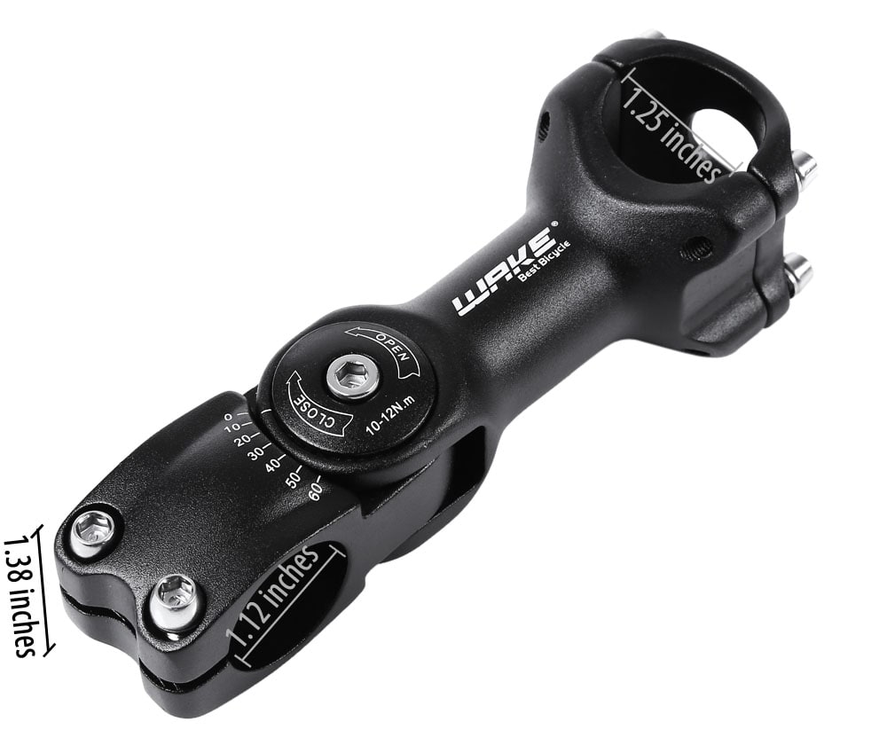 WAKE Cycling MTB Bicycle Aluminum Alloy 3D Forged Adjustable Handlebar Stem Riser- Black 31.8 x 90MM