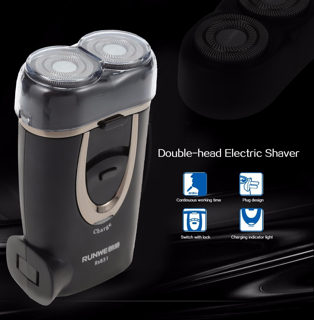 Rs831 Double-head Electric Shaver Rechargeable Shaving Machine- Black Chinese Plug