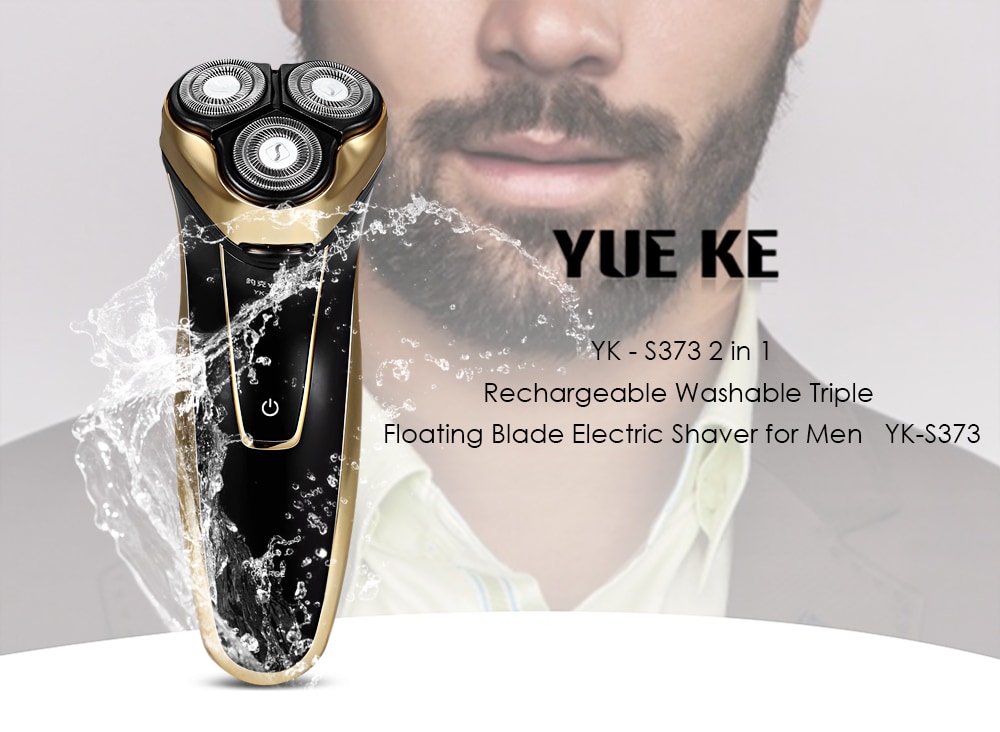 YUEKE YK - S373 2 in 1 Rechargeable Washable Triple Floating Blade Electric Shaver for Men- Luxury Gold Color Chinese Plug