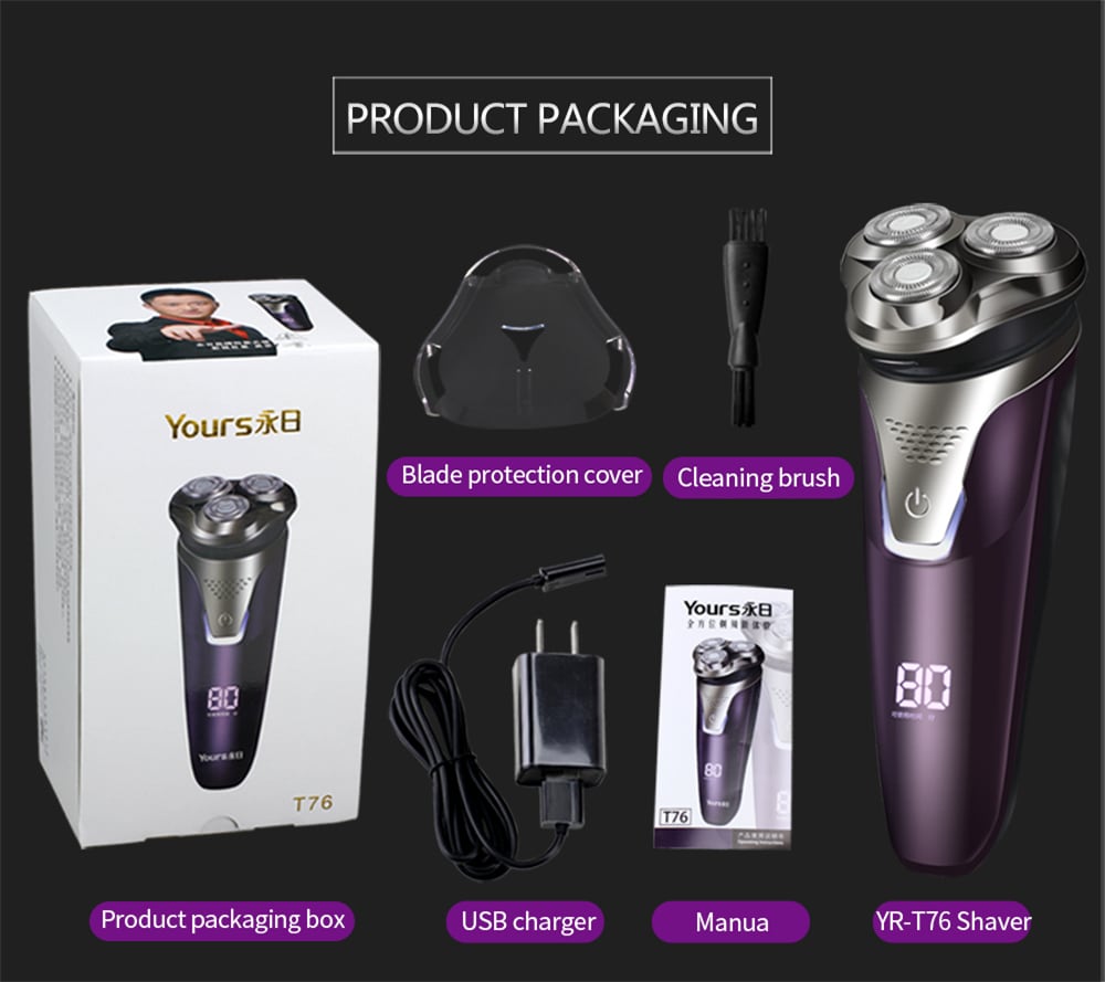 YOURS Three Blade Electric Shaver Rechargeable Razor Man Purple T76- Violet