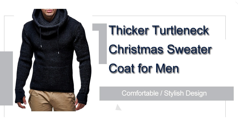 Thicker Turtleneck Christmas Sweater Coat for Men- Cadetblue XL
