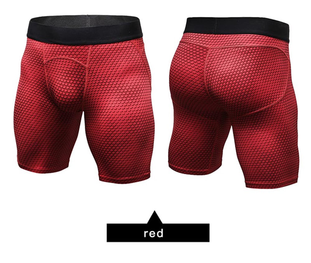 Quickly Dry Gym Sport Train Men'S Jogging Compression Tight Running Short- Red L