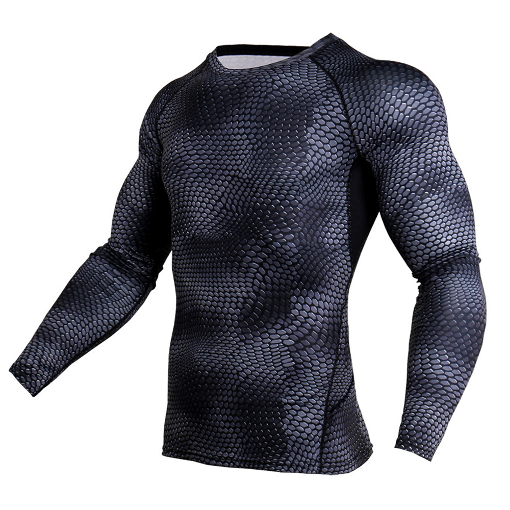 Snake Skin Baselayer Tights for Men Pants Shirts Fitness Running Cool Dry Tops- Black 4XL