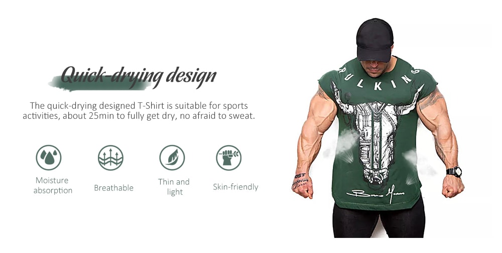 T142 Men's T-Shirt Quick-drying Round Neck Outdoor Fitness Short Sleeve- Green L