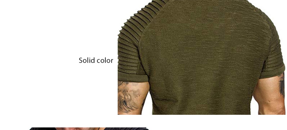 Shoulder Pleated Design Round Neck Short Sleeve T-shirt- Army Green XL