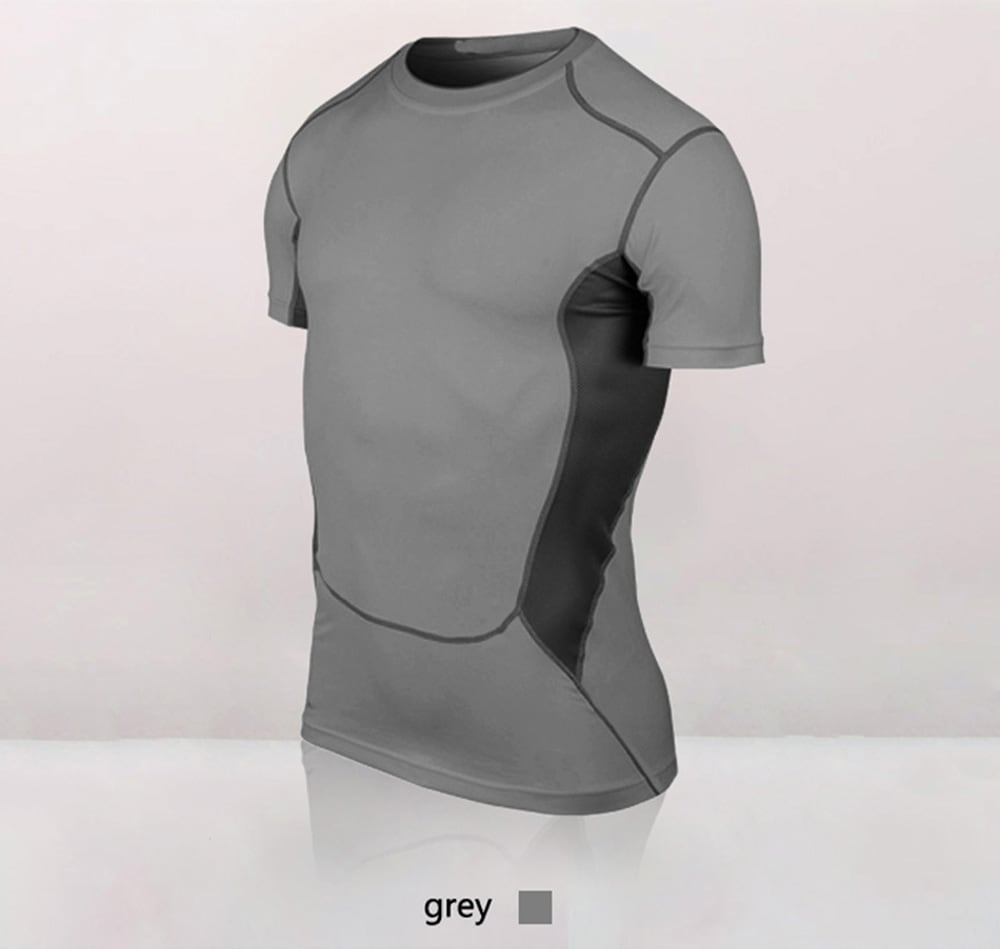 Quickly Dry Men'S Short T-Shirt Elastic Sportswear Fitness Tight Running Shirt- Gray L