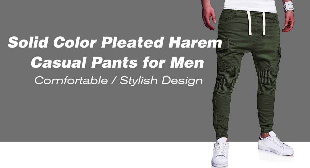 Fashion Solid Color Pleated Tether Belt Harem Casual Feet Pants for Men- Tiger Orange XL
