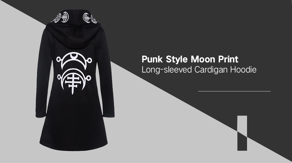 Punk Style Moon Print Long-sleeved Cardigan Hoodie- Black 2XL