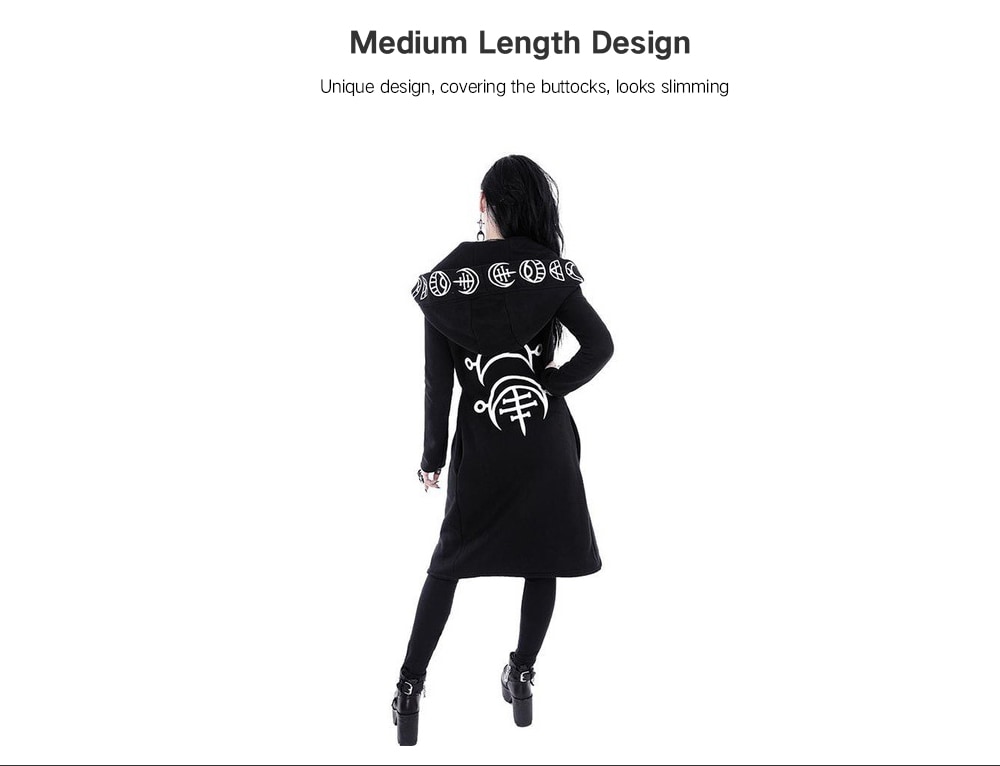 Punk Style Moon Print Long-sleeved Cardigan Hoodie- Black 2XL