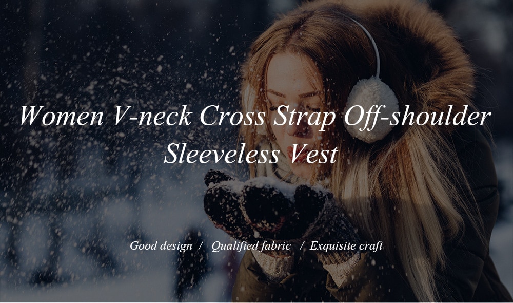 Women V-neck Cross Strap Off-shoulder Sleeveless Vest- Red Wine XL