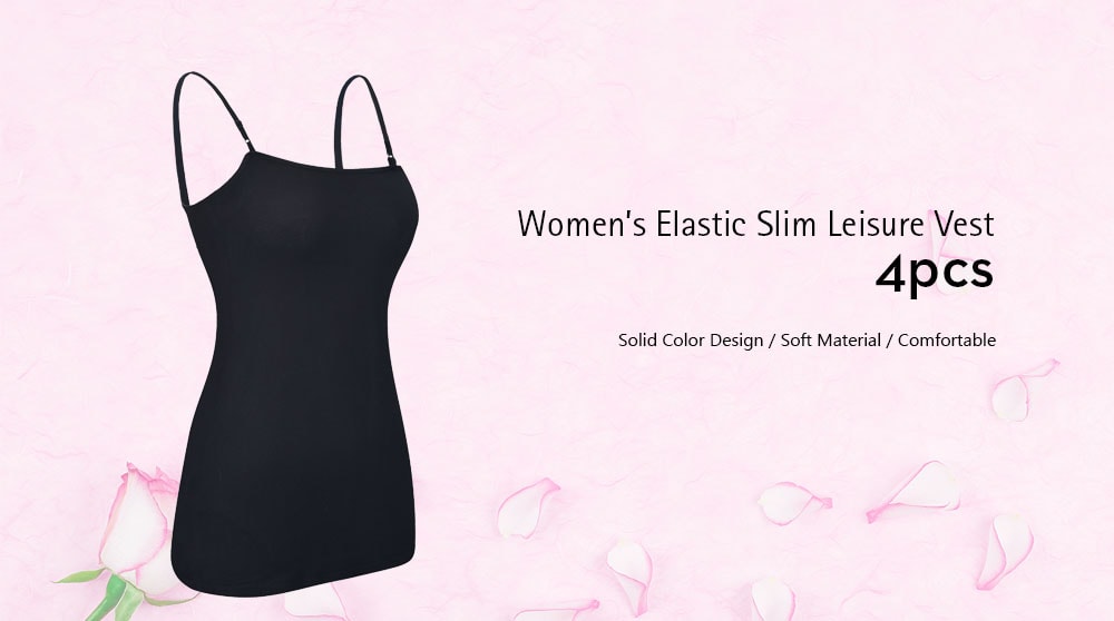 Women's Leisure Vest Elastic Slim Solid Color 4pcs- Multi-A M