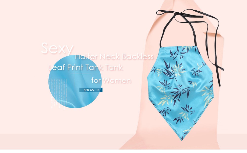 Sexy Halter Neck Backless Leaf Print Tied Strap Women Tank Top- Blue Green One Size(Fit size XS to M)