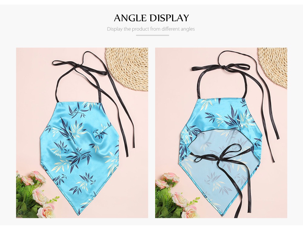 Sexy Halter Neck Backless Leaf Print Tied Strap Women Tank Top- Blue Green One Size(Fit size XS to M)
