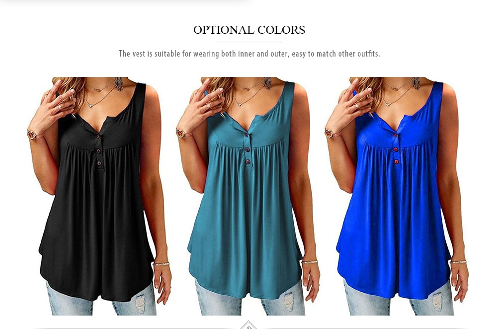 Solid Color Brace Tank Top Pleated Slip Camisole Sleeveless Casual Women's Vest- Black 3XL