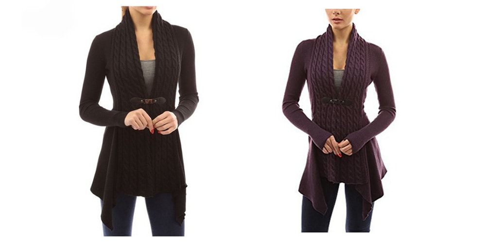 Women's Europe and American Strap V-neck Long-sleeved Shirt Twist Cardigan - Purple XL