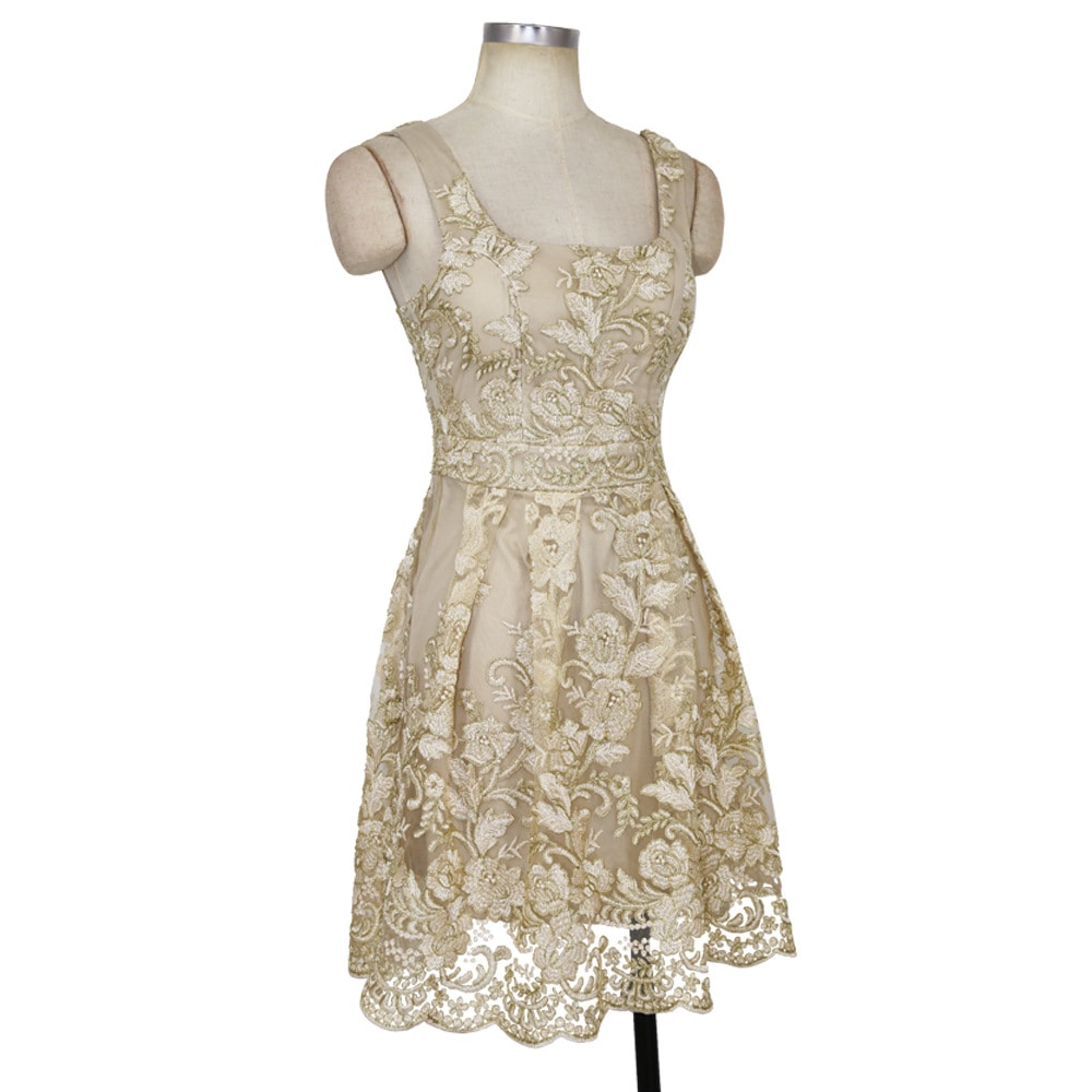 Women's Sexy Strap Embroidery Floral Party Club Sleeveless Dress- Blanched Almond L