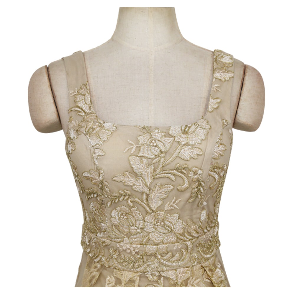 Women's Sexy Strap Embroidery Floral Party Club Sleeveless Dress- Blanched Almond L