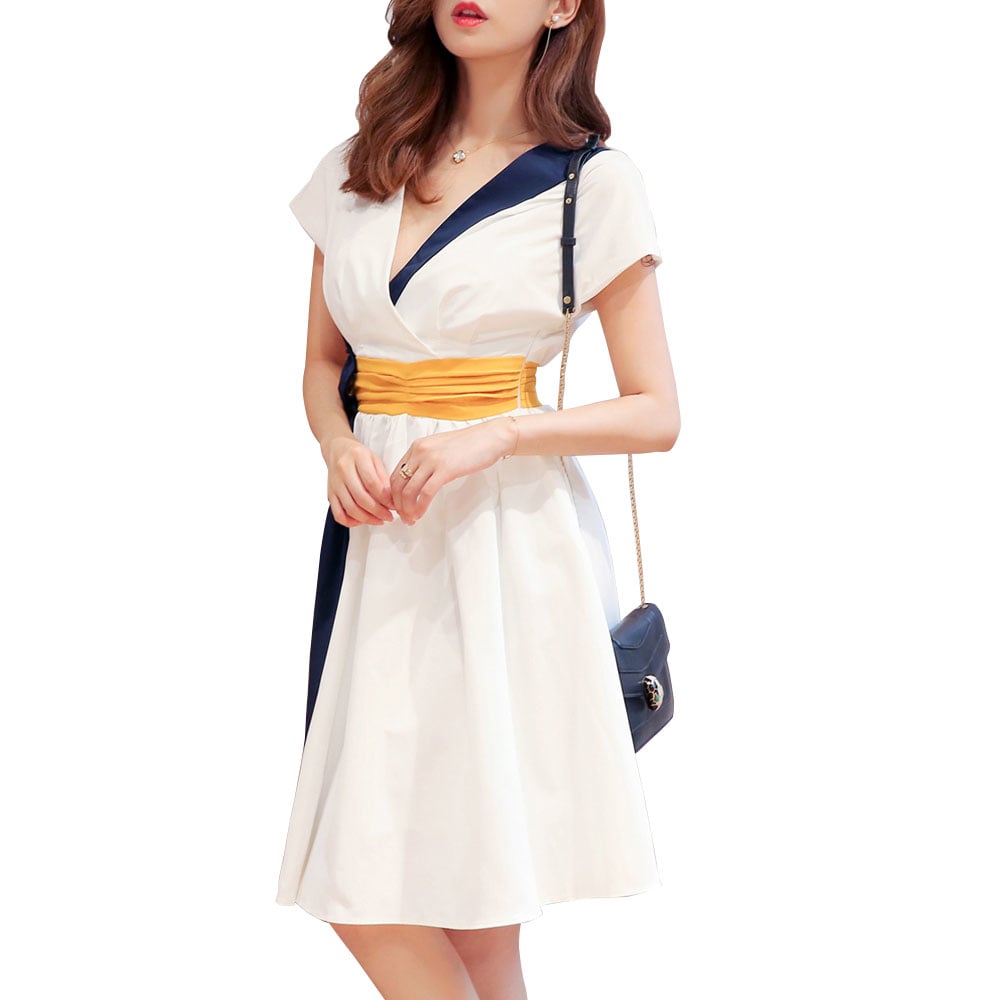 Professional Women'S Color Collision Dress- White S