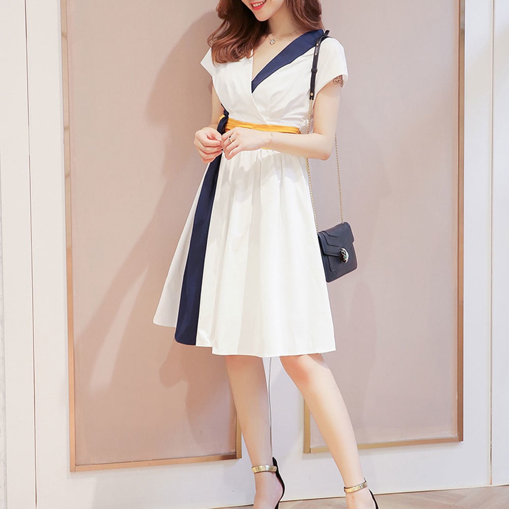 Professional Women'S Color Collision Dress- White S