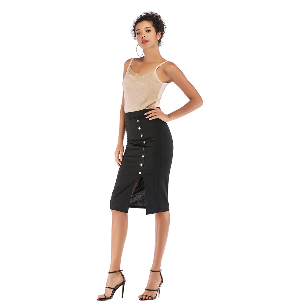 Women'S Fashion Elastic Bag Hip Black Slimming Long Skirt Bag Hip Skirt- Black M