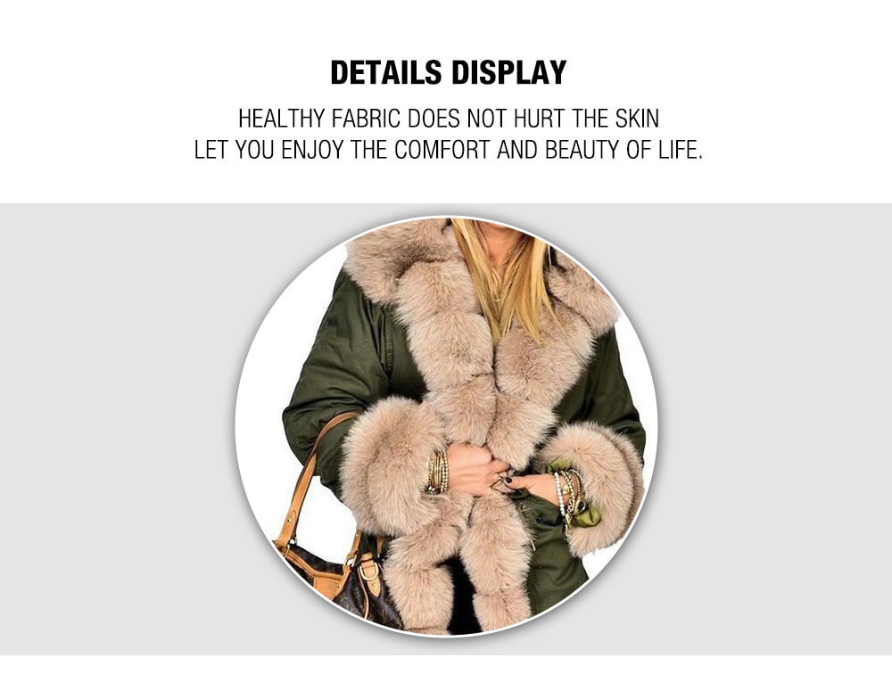 Women Warm Comfortable Fur Collar Hooded Parka- Black L